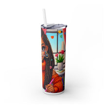Load image into Gallery viewer, 20oz Personalized Skinny Tumbler – Stylish Crafter Girl Design – Double-Wall Insulated, Hot & Cold Drinks – BPA-Free, Stainless Steel with Lid & Straw