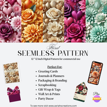 Load image into Gallery viewer, Whimsical Bloom Digital Papers – 10 Colorful 12x12 Floral Backgrounds for Crafting