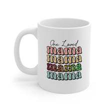 Load image into Gallery viewer, &quot;One Loved Mama&quot; Multicolor Typographic Mug – Celebrate Motherhood with Every Sip
