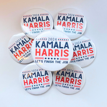 Load image into Gallery viewer, Kamala Harris 2024 Campaign Buttons - Let’s Finish the Job | 2.25” Pinback Button
